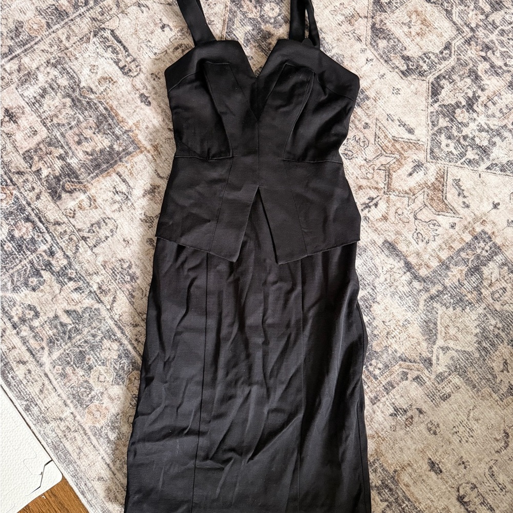 White House Black Market Size 00 Black Grosgrain Peplum Cocktail Dress